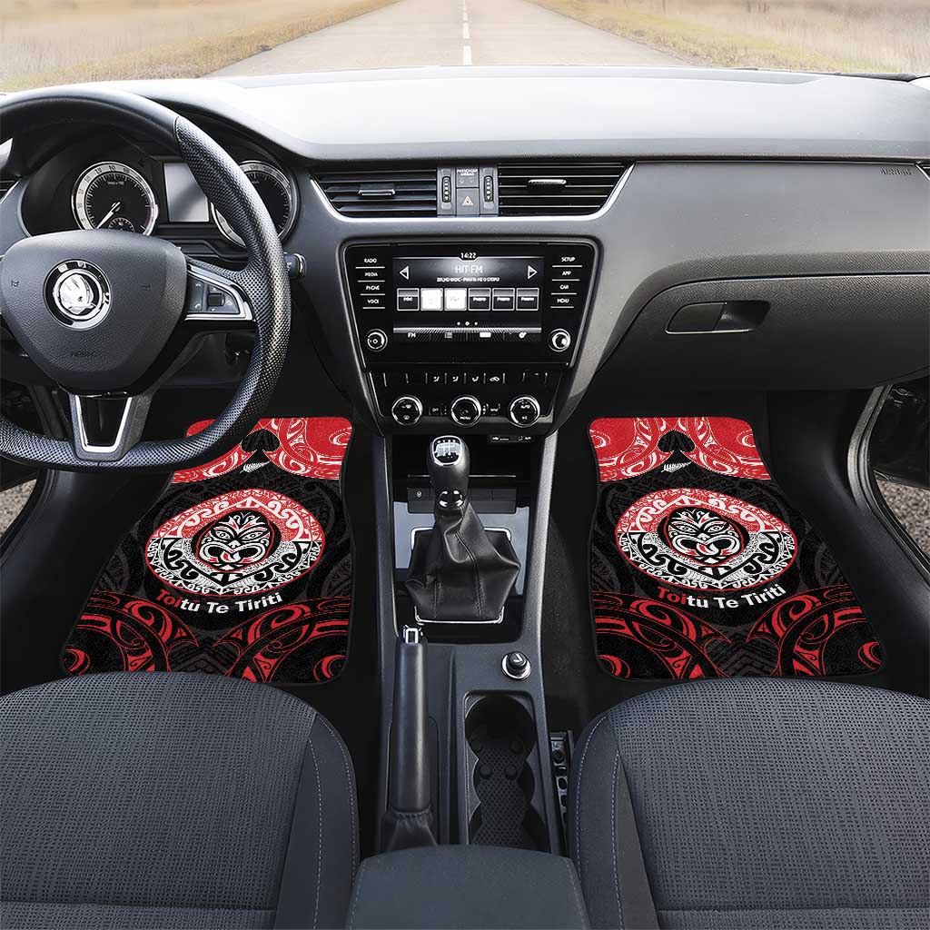 Aotearoa Toitu Te Tiriti Car Mats Haka Tiki Honour The Treaty LT14 Set 2pcs - Front Black - Polynesian Pride
