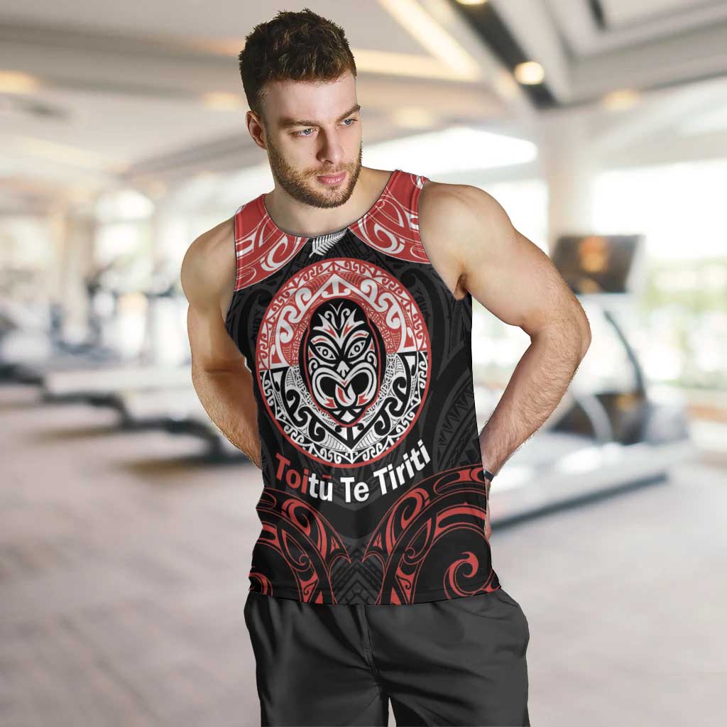 Aotearoa Toitu Te Tiriti Men Tank Top Haka Tiki Honour The Treaty LT14 Black - Polynesian Pride