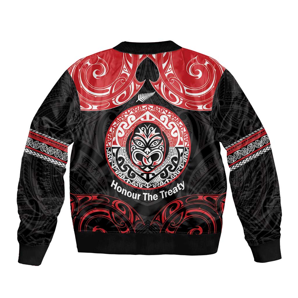 Aotearoa Toitu Te Tiriti Sleeve Zip Bomber Jacket Haka Tiki Honour The Treaty