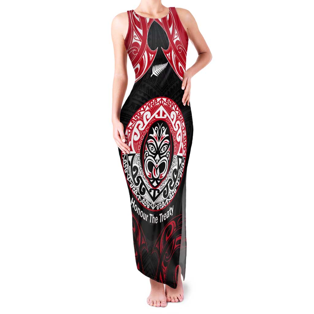 Aotearoa Toitu Te Tiriti Tank Maxi Dress Haka Tiki Honour The Treaty LT14 Women Black - Polynesian Pride