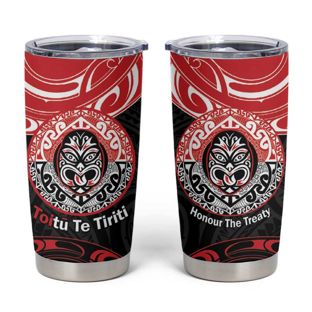 Aotearoa Toitu Te Tiriti Tumbler Cup Haka Tiki Honour The Treaty LT14 Black - Polynesian Pride
