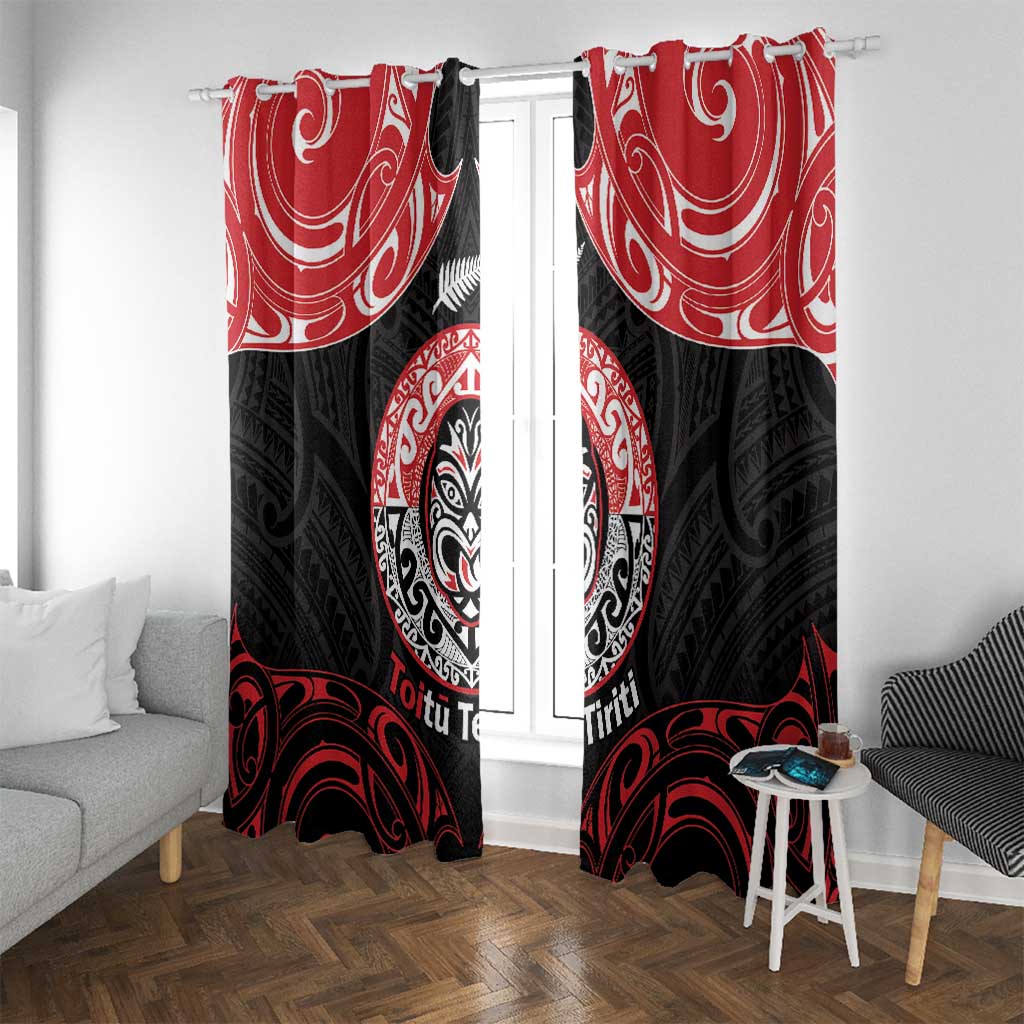 Aotearoa Toitu Te Tiriti Window Curtain Haka Tiki Honour The Treaty LT14 With Grommets Black - Polynesian Pride