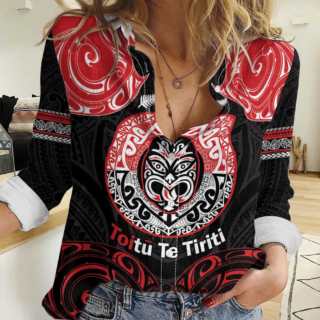 Aotearoa Toitu Te Tiriti Women Casual Shirt Haka Tiki Honour The Treaty