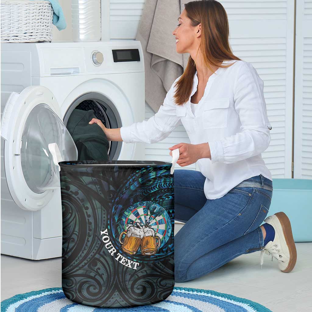 Personalized New Zealand Darts Beer Laundry Basket Paua Shell Aotearoa Maori Tattoo - Polynesian Pride