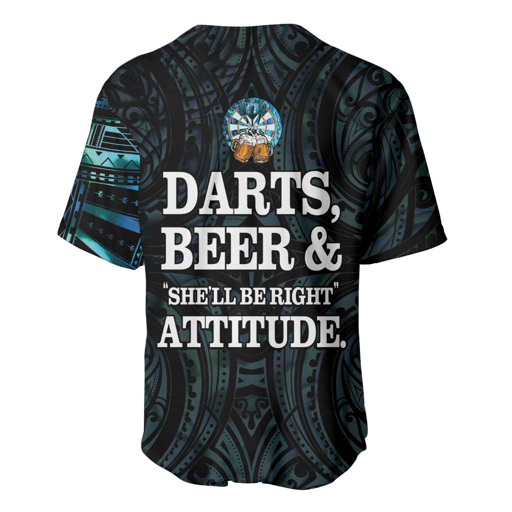 Personalized New Zealand Darts Beer Baseball Jersey Paua Shell Aotearoa Maori Tattoo - Polynesian Pride