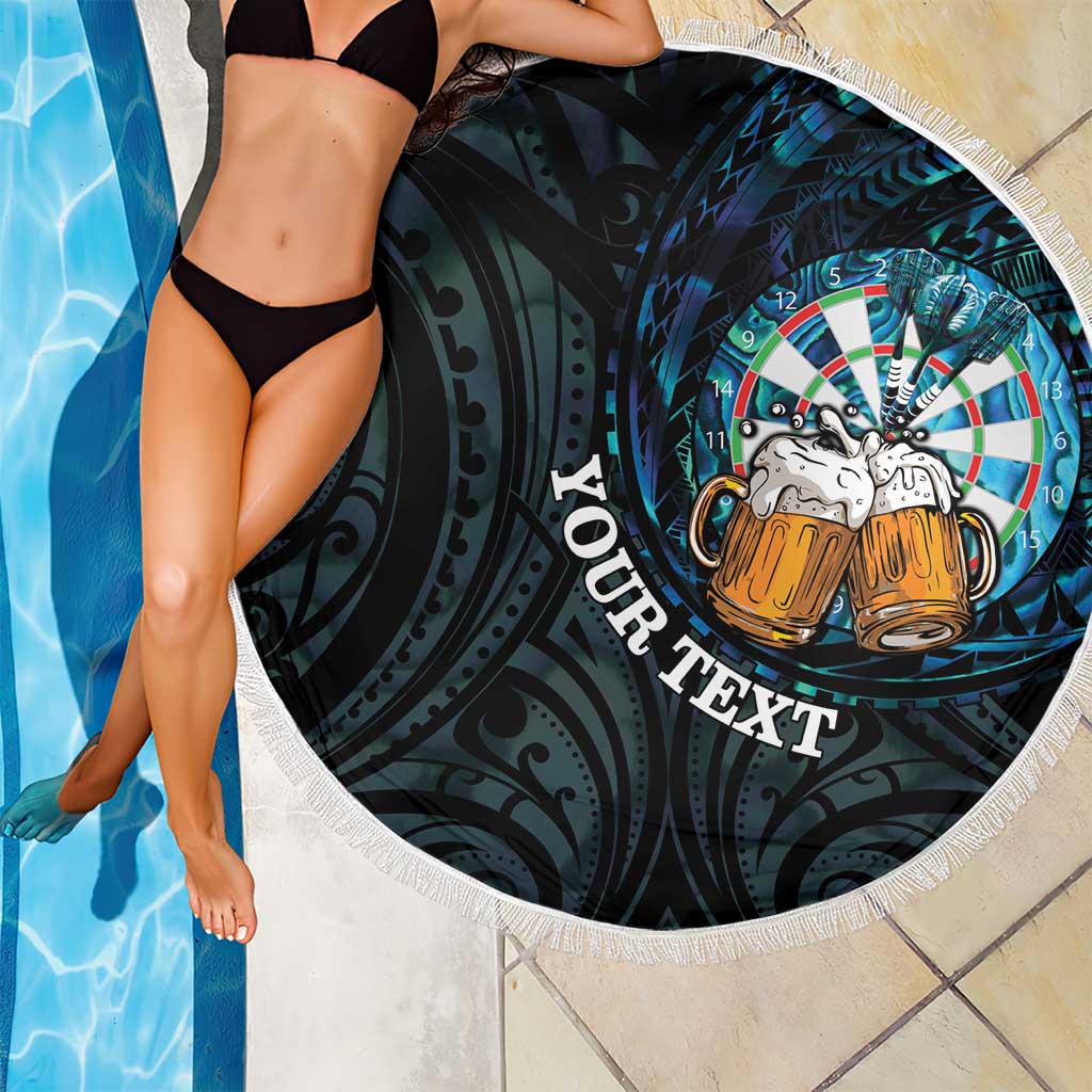 Personalized New Zealand Darts Beer Beach Blanket Paua Shell Aotearoa Maori Tattoo - Polynesian Pride