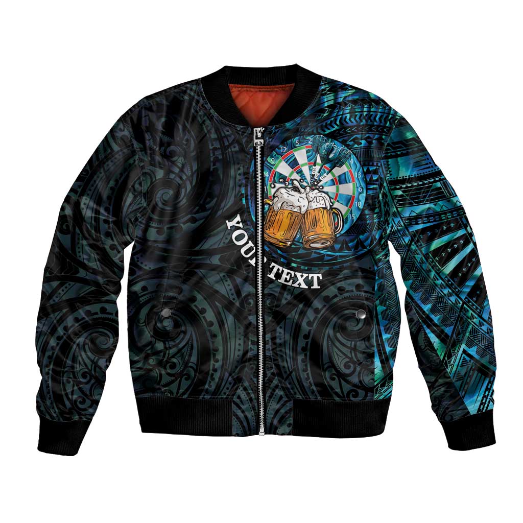 Personalized New Zealand Darts Beer Bomber Jacket Paua Shell Aotearoa Maori Tattoo - Polynesian Pride