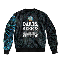 Personalized New Zealand Darts Beer Bomber Jacket Paua Shell Aotearoa Maori Tattoo - Polynesian Pride