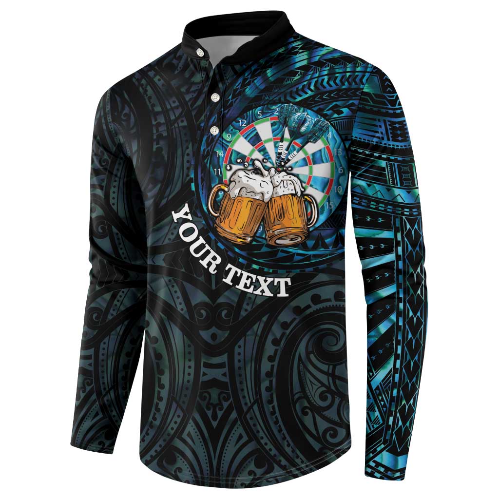 Personalized New Zealand Darts Beer Button Sweatshirt Paua Shell Aotearoa Maori Tattoo - Polynesian Pride