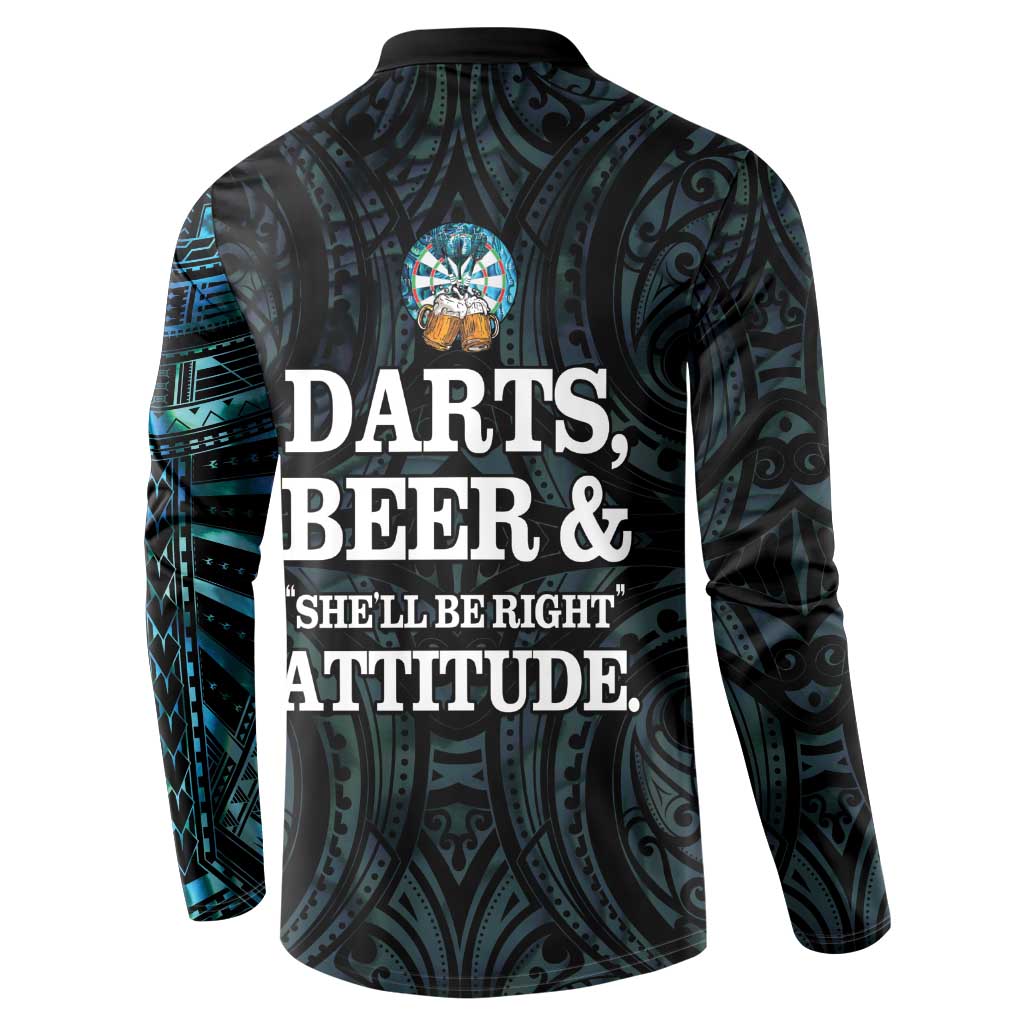 Personalized New Zealand Darts Beer Button Sweatshirt Paua Shell Aotearoa Maori Tattoo - Polynesian Pride