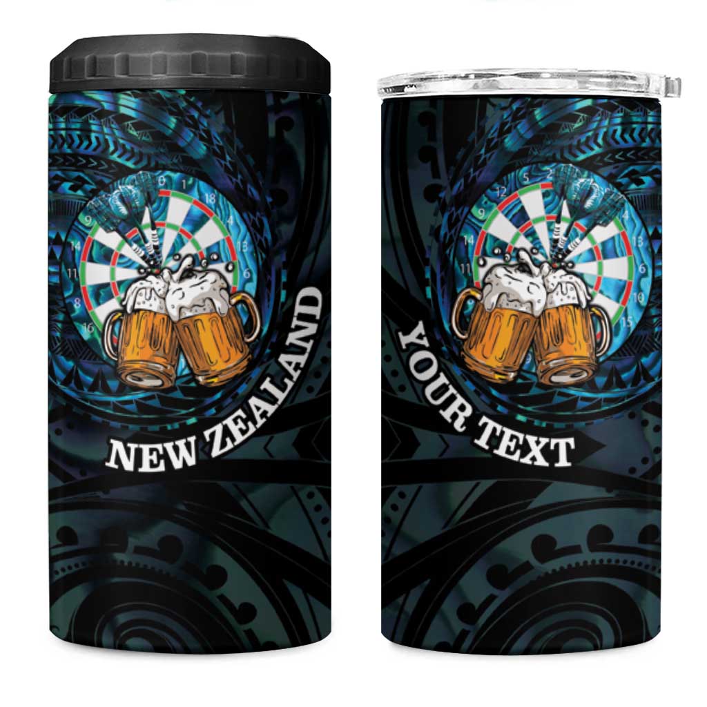 Personalized New Zealand Darts Beer 4 in 1 Can Cooler Tumbler Paua Shell Aotearoa Maori Tattoo - Polynesian Pride