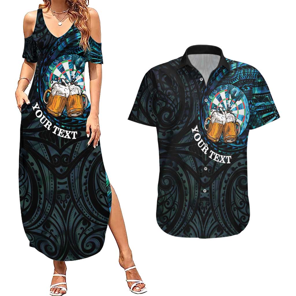 Personalized New Zealand Darts Beer Couples Matching Summer Maxi Dress and Hawaiian Shirt Paua Shell Aotearoa Maori Tattoo - Polynesian Pride
