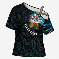 Personalized New Zealand Darts Beer Cross Shoulder Shirt Paua Shell Aotearoa Maori Tattoo - Polynesian Pride