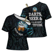 Personalized New Zealand Darts Beer Cross Shoulder Shirt Paua Shell Aotearoa Maori Tattoo - Polynesian Pride
