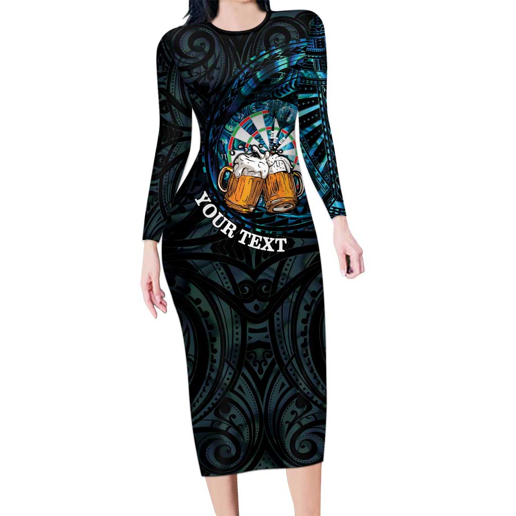 Personalized New Zealand Darts Beer Family Matching Long Sleeve Bodycon Dress and Hawaiian Shirt Paua Shell Aotearoa Maori Tattoo - Polynesian Pride