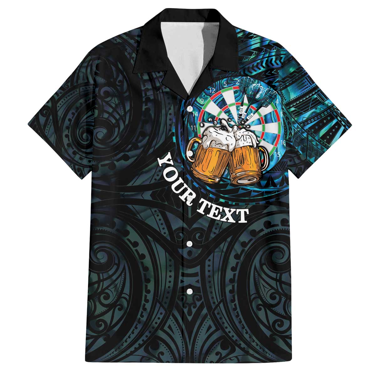 Personalized New Zealand Darts Beer Family Matching Off The Shoulder Long Sleeve Dress and Hawaiian Shirt Paua Shell Aotearoa Maori Tattoo - Polynesian Pride