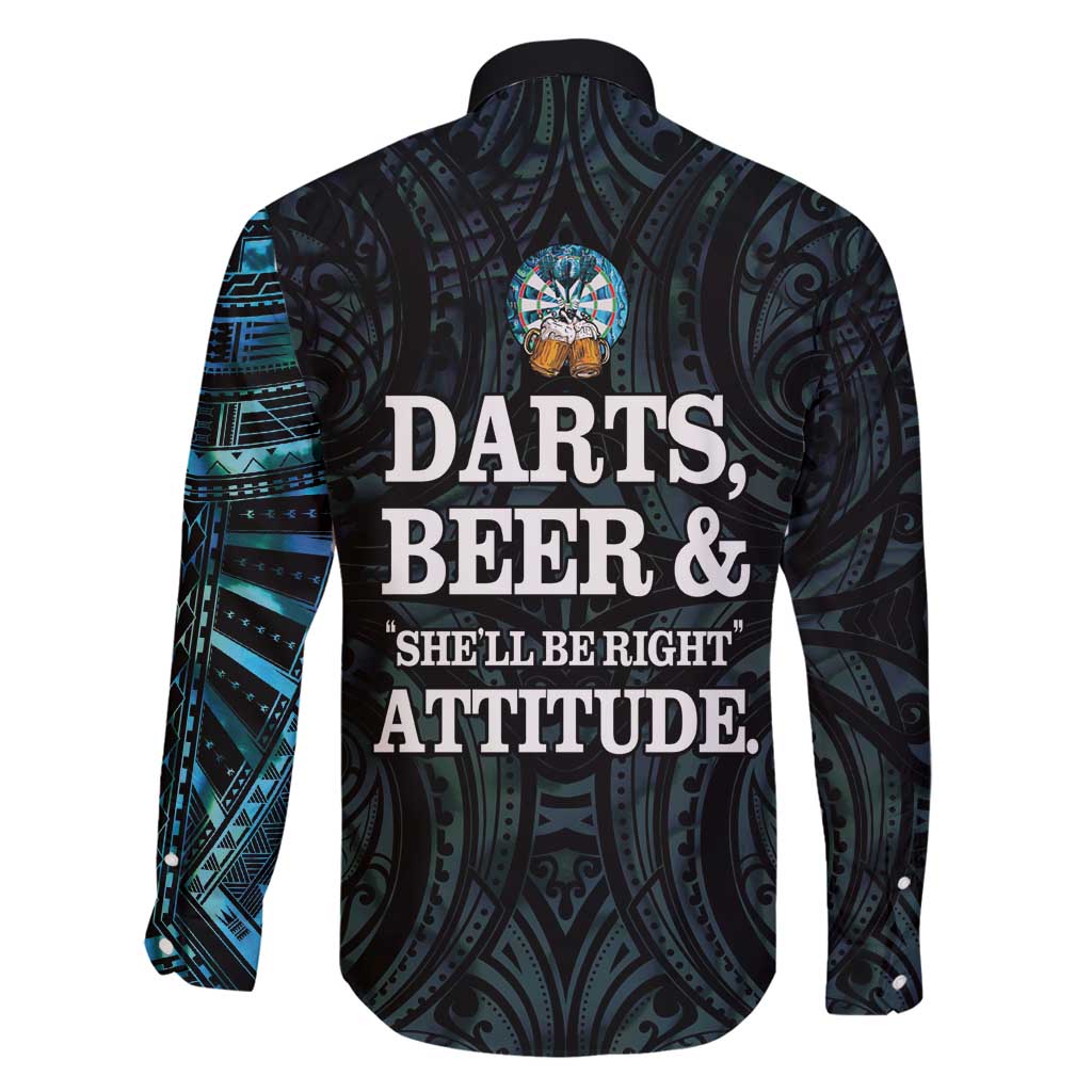 Personalized New Zealand Darts Beer Family Matching Off Shoulder Maxi Dress and Hawaiian Shirt Paua Shell Aotearoa Maori Tattoo - Polynesian Pride