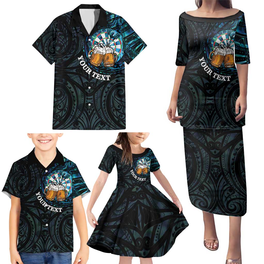Personalized New Zealand Darts Beer Family Matching Puletasi and Hawaiian Shirt Paua Shell Aotearoa Maori Tattoo - Polynesian Pride