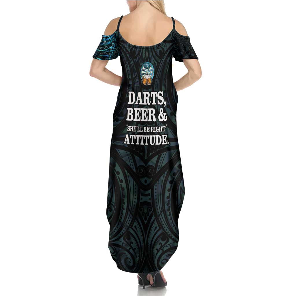 Personalized New Zealand Darts Beer Family Matching Summer Maxi Dress and Hawaiian Shirt Paua Shell Aotearoa Maori Tattoo - Polynesian Pride