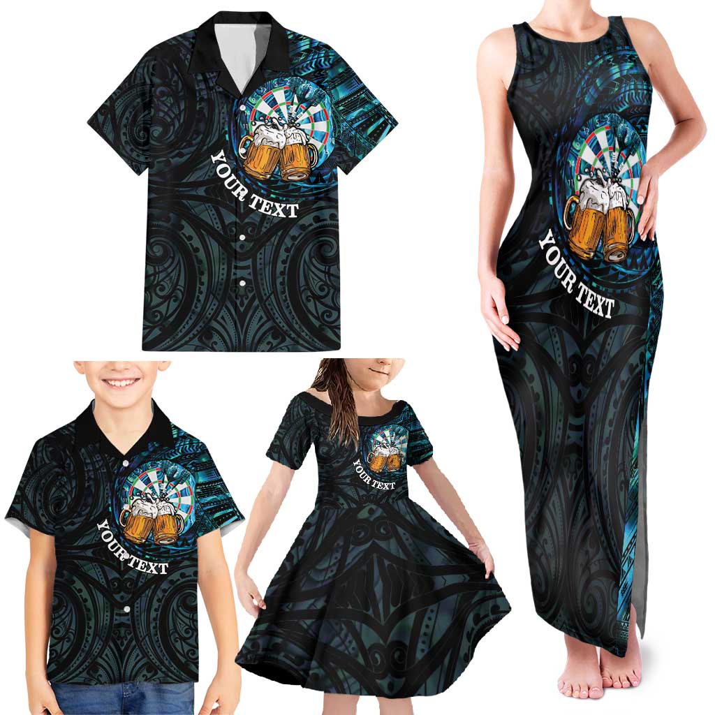 Personalized New Zealand Darts Beer Family Matching Tank Maxi Dress and Hawaiian Shirt Paua Shell Aotearoa Maori Tattoo - Polynesian Pride