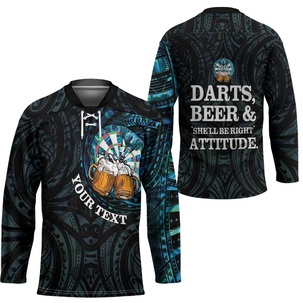Personalized New Zealand Darts Beer Hockey Jersey Paua Shell Aotearoa Maori Tattoo - Polynesian Pride