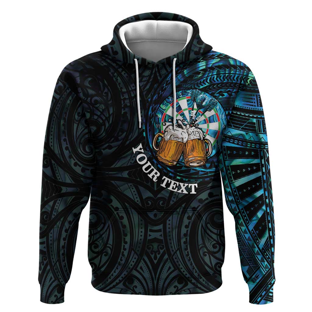 Personalized New Zealand Darts Beer Hoodie Paua Shell Aotearoa Maori Tattoo - Polynesian Pride