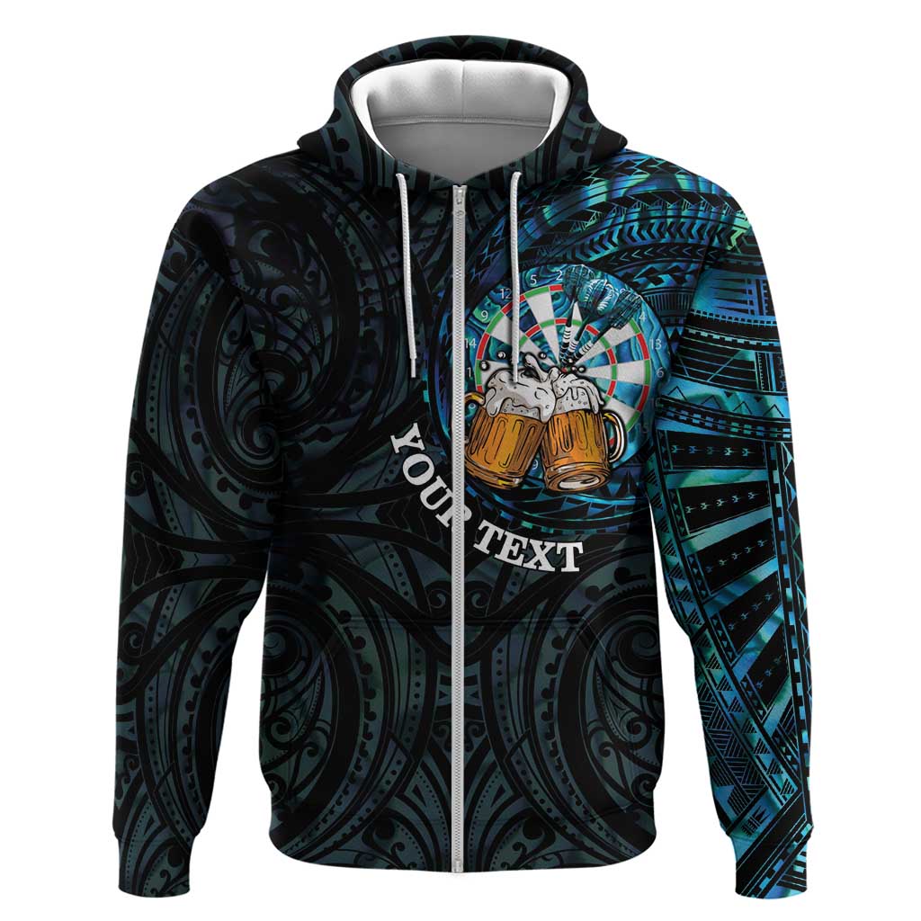 Personalized New Zealand Darts Beer Hoodie Paua Shell Aotearoa Maori Tattoo - Polynesian Pride