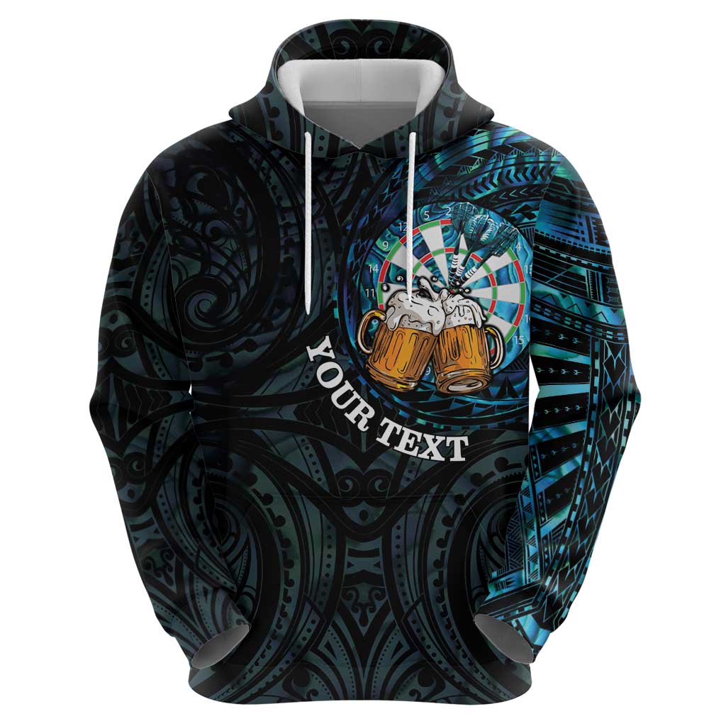Personalized New Zealand Darts Beer Hoodie Paua Shell Aotearoa Maori Tattoo - Polynesian Pride