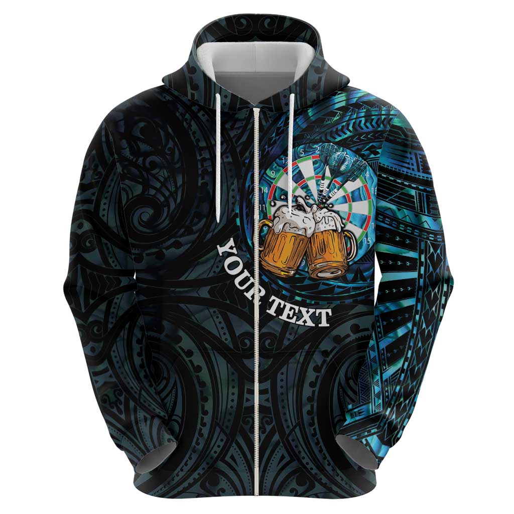 Personalized New Zealand Darts Beer Hoodie Paua Shell Aotearoa Maori Tattoo - Polynesian Pride