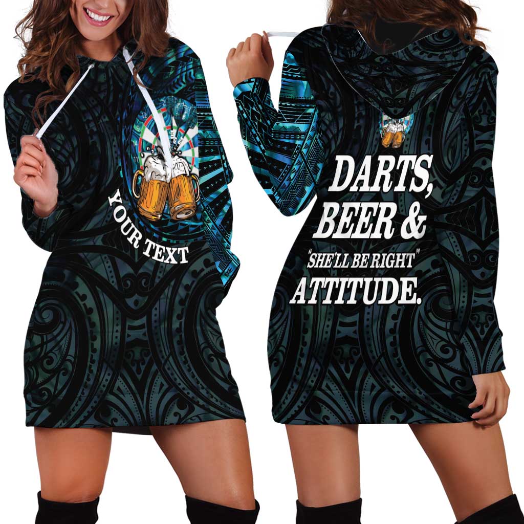 Personalized New Zealand Darts Beer Hoodie Dress Paua Shell Aotearoa Maori Tattoo - Polynesian Pride