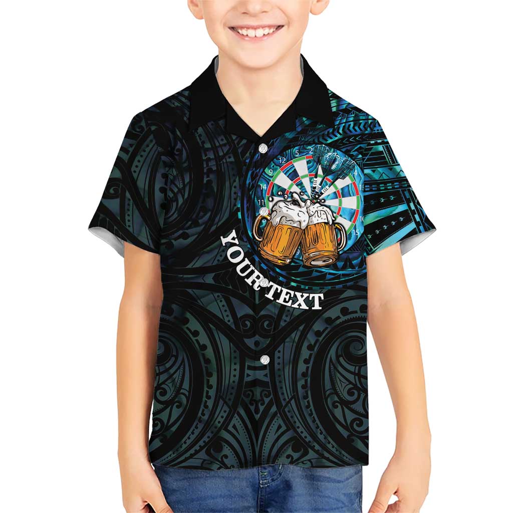 Personalized New Zealand Darts Beer Kid Hawaiian Shirt Paua Shell Aotearoa Maori Tattoo - Polynesian Pride