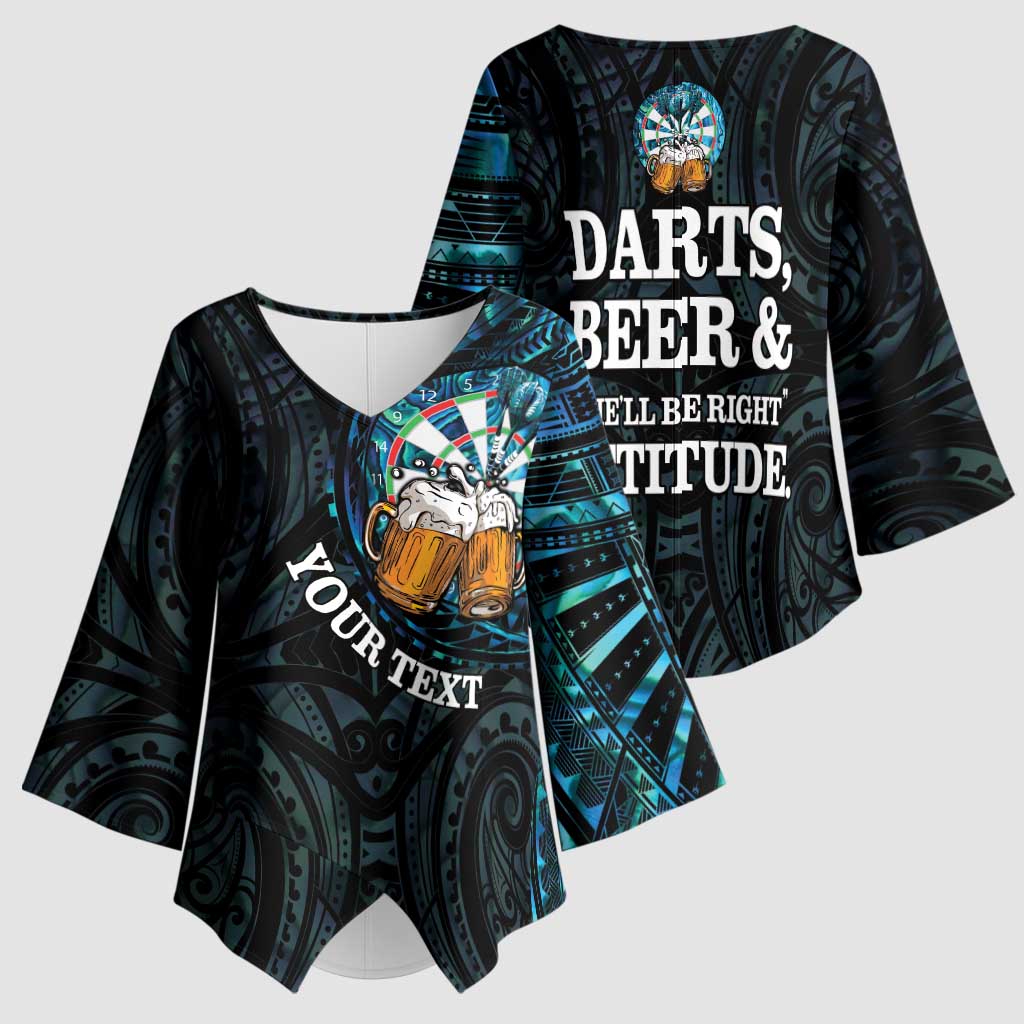 Personalized New Zealand Darts Beer Kimono Sleeve Blouse Paua Shell Aotearoa Maori Tattoo - Polynesian Pride