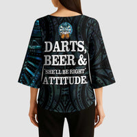 Personalized New Zealand Darts Beer Kimono Sleeve Blouse Paua Shell Aotearoa Maori Tattoo - Polynesian Pride