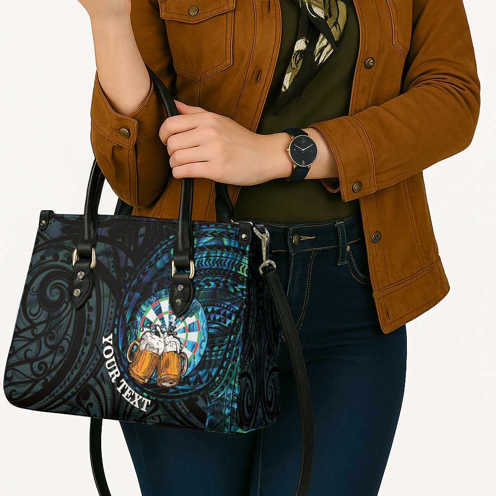 Personalized New Zealand Darts Beer Leather Bag Paua Shell Aotearoa Maori Tattoo - Polynesian Pride