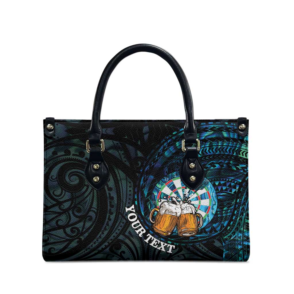 Personalized New Zealand Darts Beer Leather Bag Paua Shell Aotearoa Maori Tattoo - Polynesian Pride