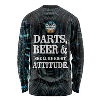 Personalized New Zealand Darts Beer Long Sleeve Shirt Paua Shell Aotearoa Maori Tattoo - Polynesian Pride