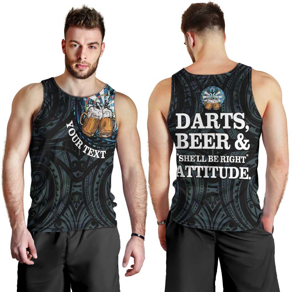 Personalized New Zealand Darts Beer Men Tank Top Paua Shell Aotearoa Maori Tattoo - Polynesian Pride