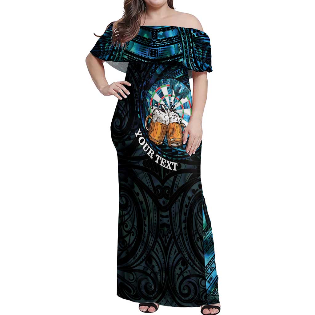 Personalized New Zealand Darts Beer Off Shoulder Maxi Dress Paua Shell Aotearoa Maori Tattoo - Polynesian Pride