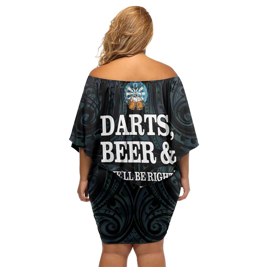 Personalized New Zealand Darts Beer Off Shoulder Short Dress Paua Shell Aotearoa Maori Tattoo - Polynesian Pride