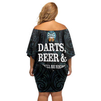 Personalized New Zealand Darts Beer Off Shoulder Short Dress Paua Shell Aotearoa Maori Tattoo - Polynesian Pride