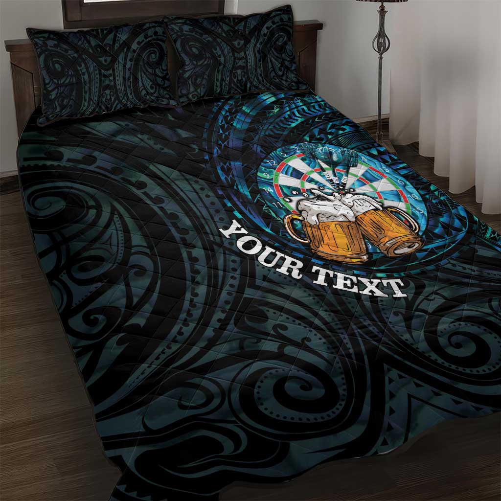 Personalized New Zealand Darts Beer Quilt Bed Set Paua Shell Aotearoa Maori Tattoo - Polynesian Pride