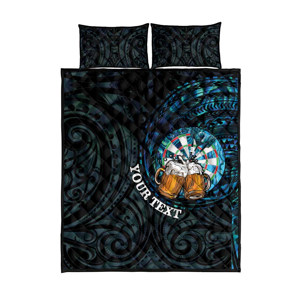 Personalized New Zealand Darts Beer Quilt Bed Set Paua Shell Aotearoa Maori Tattoo - Polynesian Pride