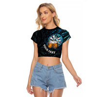 Personalized New Zealand Darts Beer Raglan Cropped T Shirt Paua Shell Aotearoa Maori Tattoo - Polynesian Pride