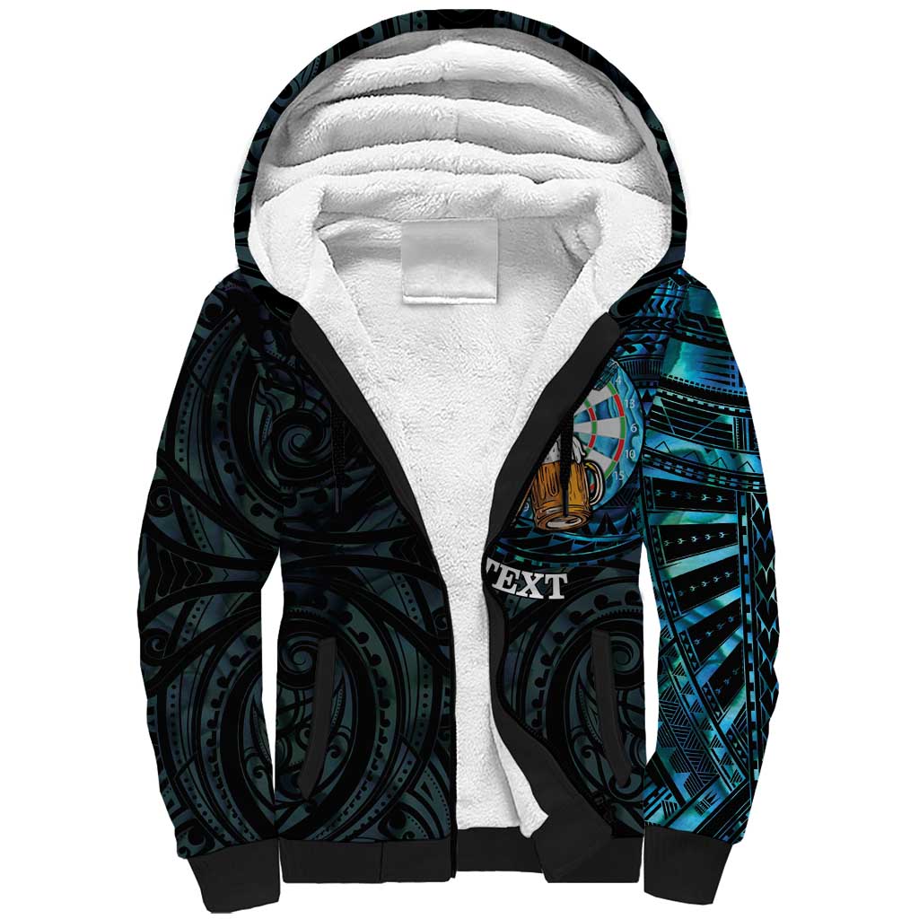 Personalized New Zealand Darts Beer Sherpa Hoodie Paua Shell Aotearoa Maori Tattoo - Polynesian Pride
