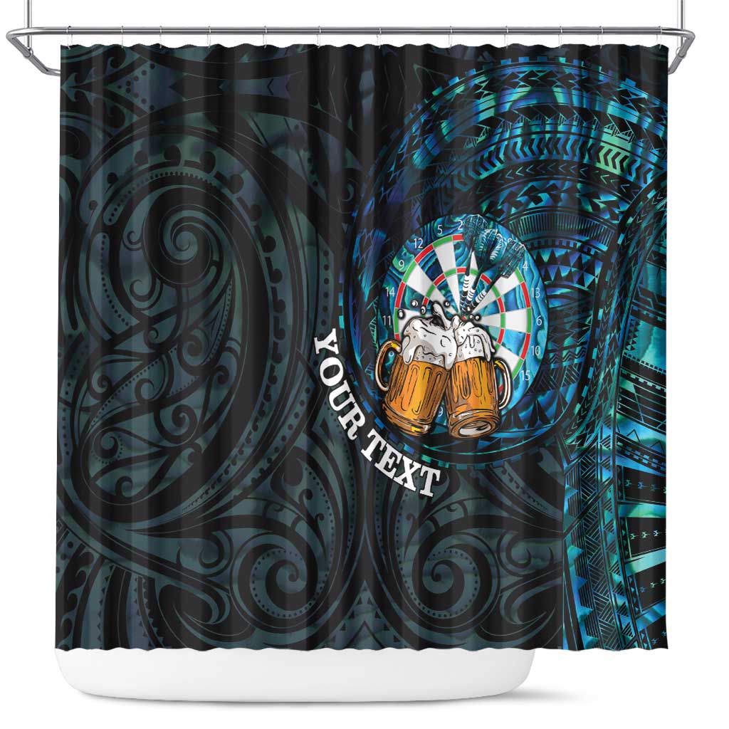 Personalized New Zealand Darts Beer Shower Curtain Paua Shell Aotearoa Maori Tattoo - Polynesian Pride