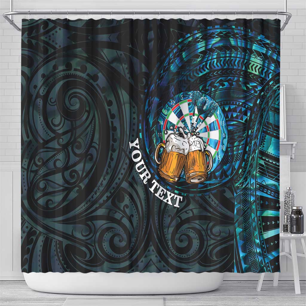 Personalized New Zealand Darts Beer Shower Curtain Paua Shell Aotearoa Maori Tattoo - Polynesian Pride