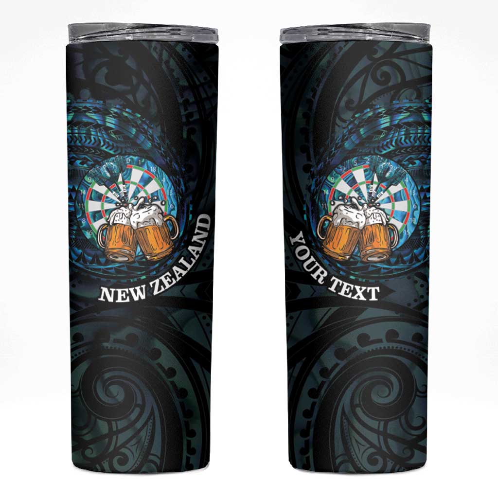 Personalized New Zealand Darts Beer Skinny Tumbler Paua Shell Aotearoa Maori Tattoo - Polynesian Pride