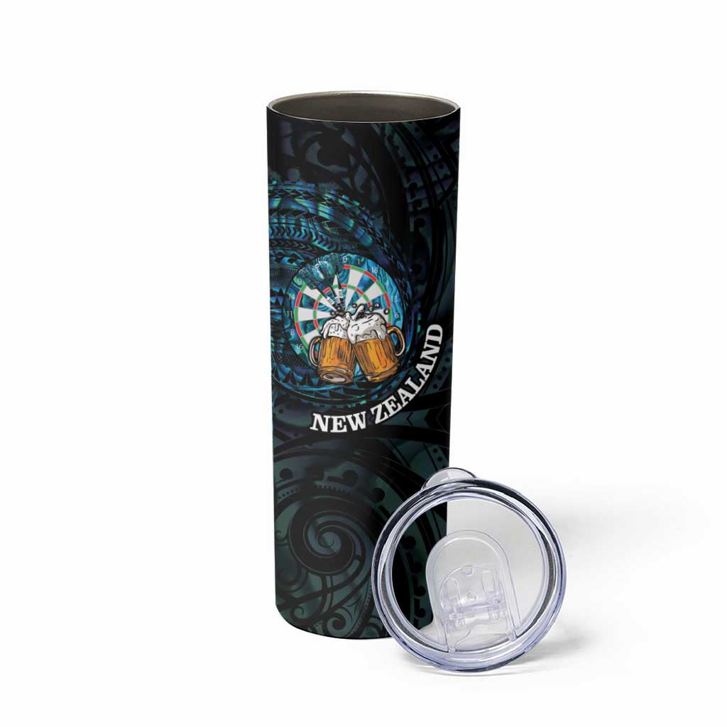 Personalized New Zealand Darts Beer Skinny Tumbler Paua Shell Aotearoa Maori Tattoo - Polynesian Pride