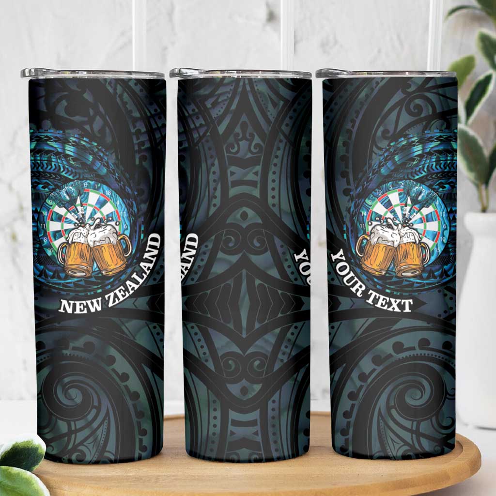 Personalized New Zealand Darts Beer Skinny Tumbler Paua Shell Aotearoa Maori Tattoo - Polynesian Pride