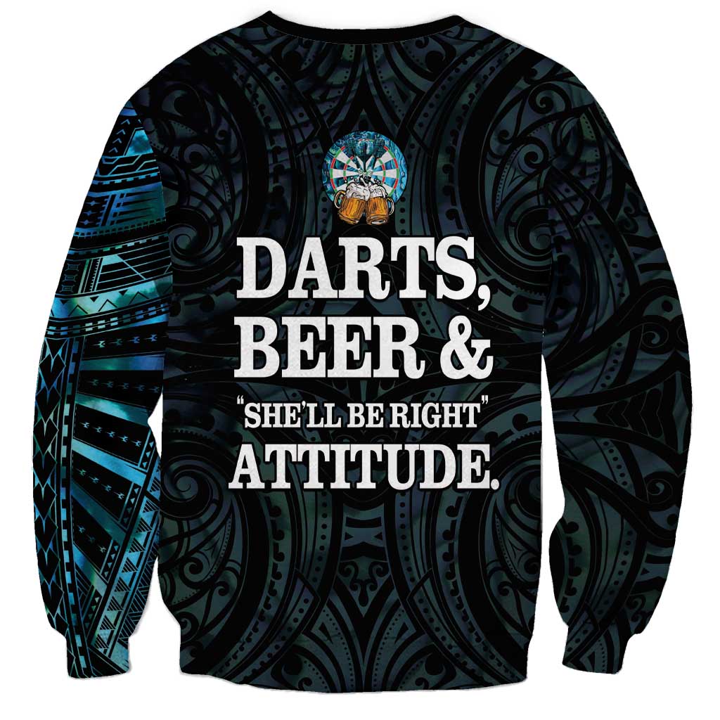 Personalized New Zealand Darts Beer Sweatshirt Paua Shell Aotearoa Maori Tattoo - Polynesian Pride